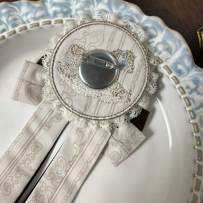 Badge Blue / Rocking Embroidery Bowknot Brown Horse