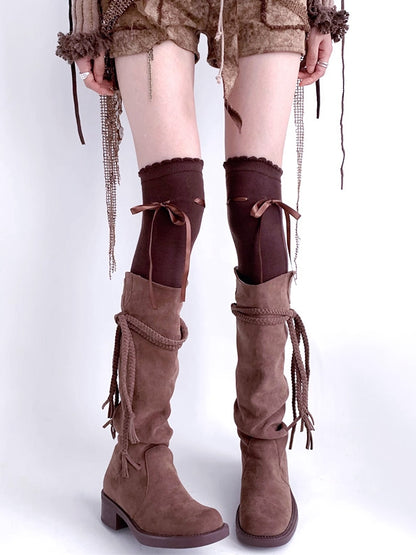 Black / White / Gray / Brown Sweet Self-tie Bowknot JK Stockings