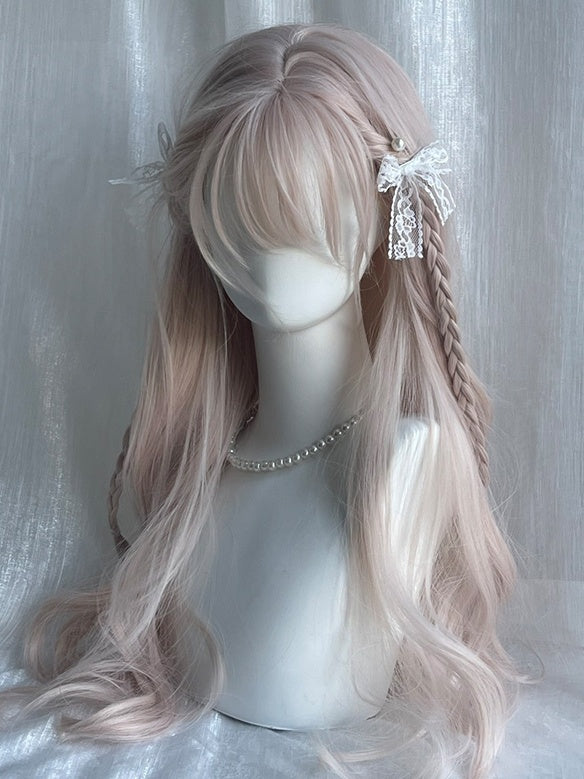 Dusty Pink Wavy Wig With Air Bangs
