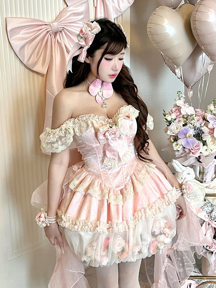 Kei Pink Fairy Bubble Corset Dress Floral Decorations Bodice