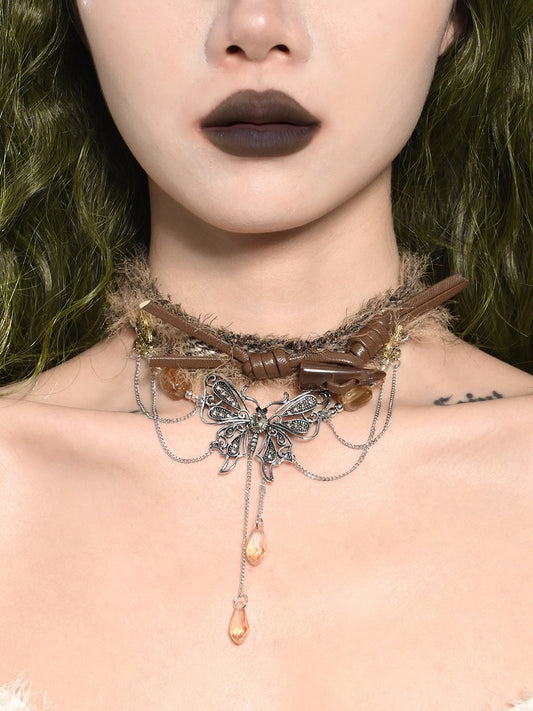 Fairy Butterfly Mori Pendant Brown Kei Choker