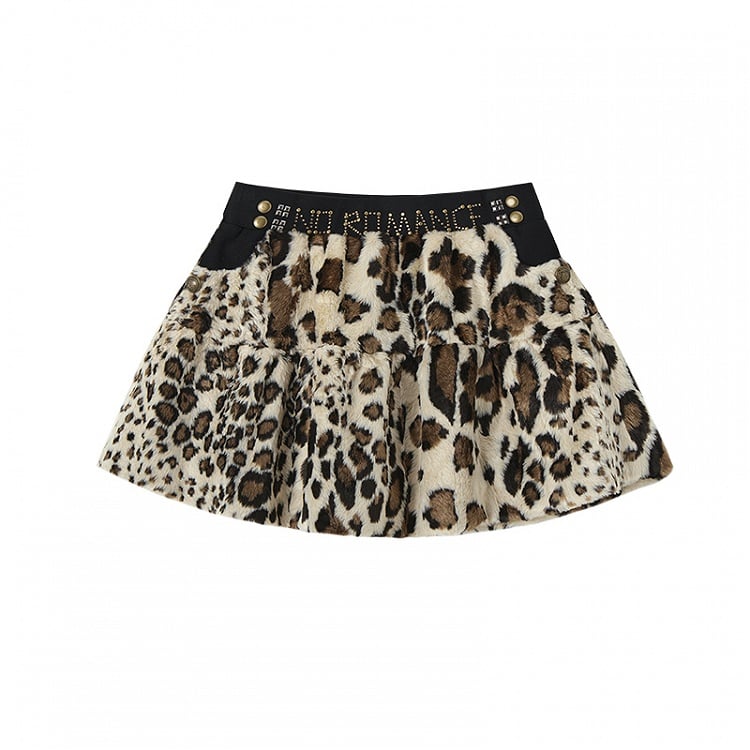 Leopard Plush Skirt with Rhinestone