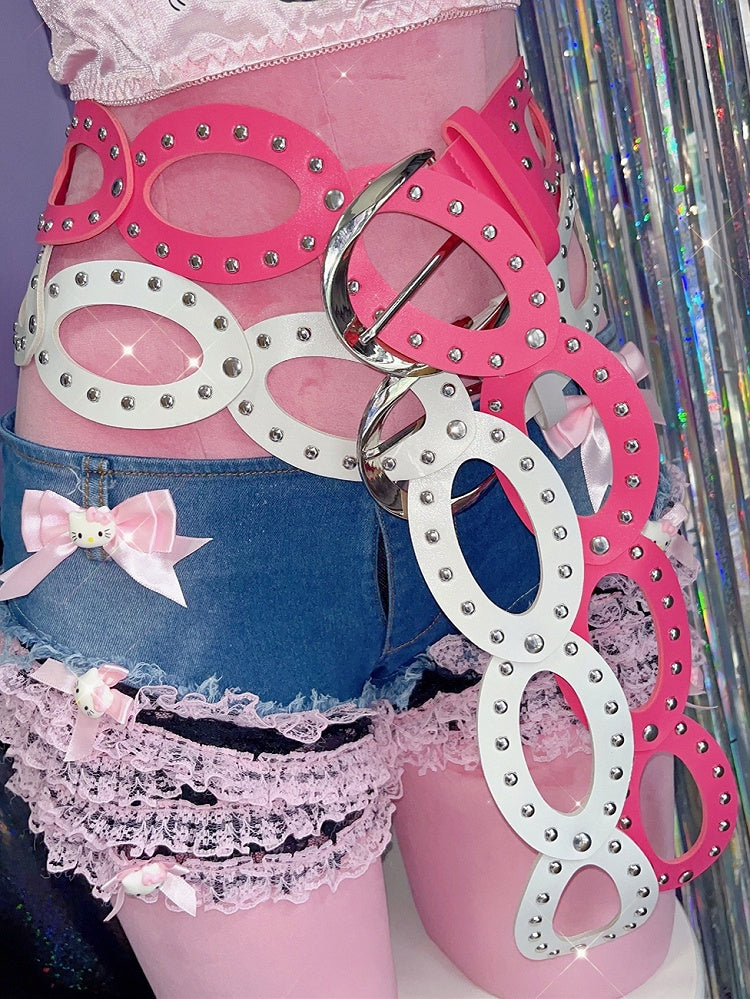 Wrist Decorated Belts Studs Pink/White/Black