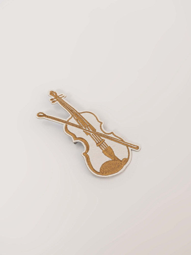 Brown / White Violin Embroidery Brooch