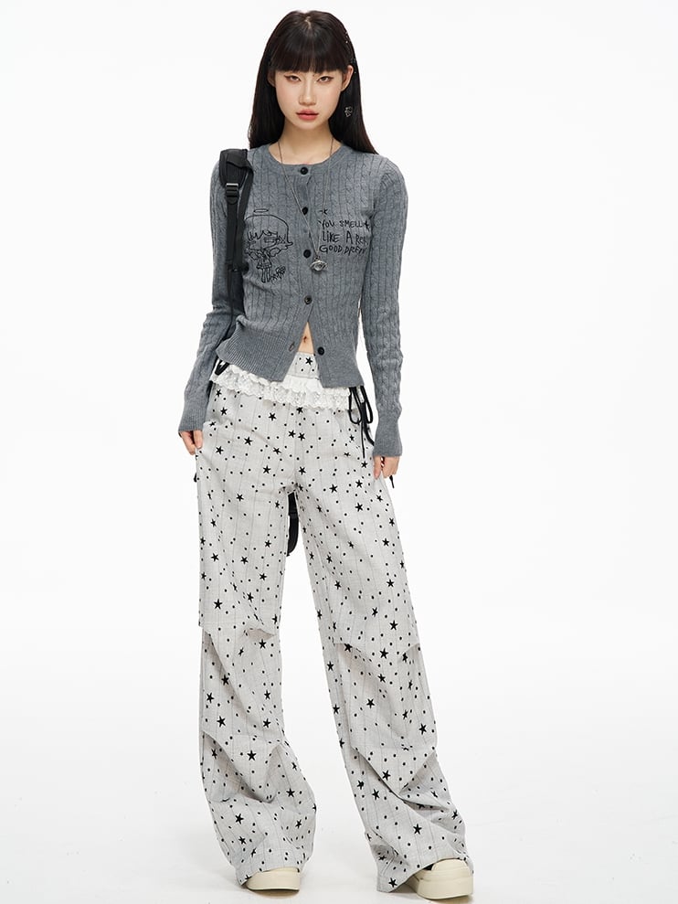 Grey Manga Girl Slim-fit Cardigan