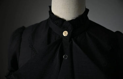 Sleeves Ruffled High Shirt Long Black High-low Neck Jabot Hem