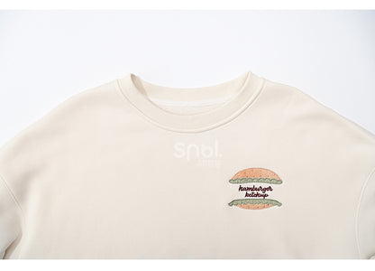 Cute Capybara Burger Applique Beige Thick Sweatshirt