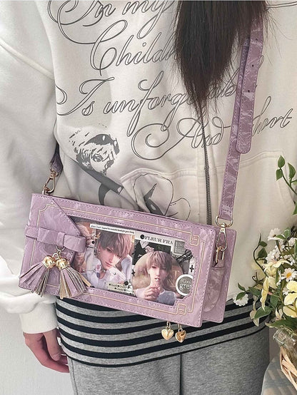 Cheongsam Accent Purple PU Bag Bow Floral Fringe Ita With Style Pattern