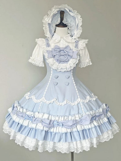 / Blouse Bows Small Pink Short Decoration Sleeves White