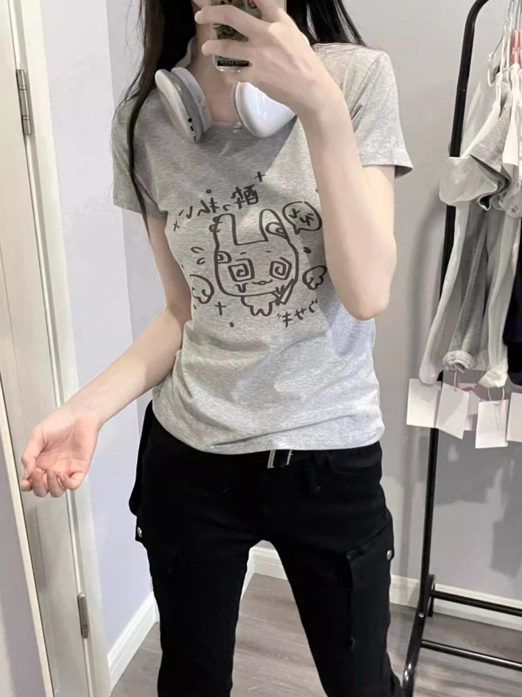 White Gray Graphic T-shirt