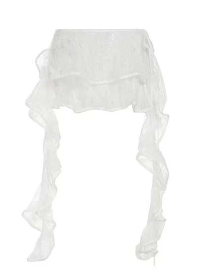 Asymmetrical Details Lace Accessory White Hem Floral