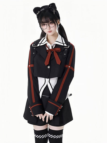 Black Lined Mini Skirt With A Belt