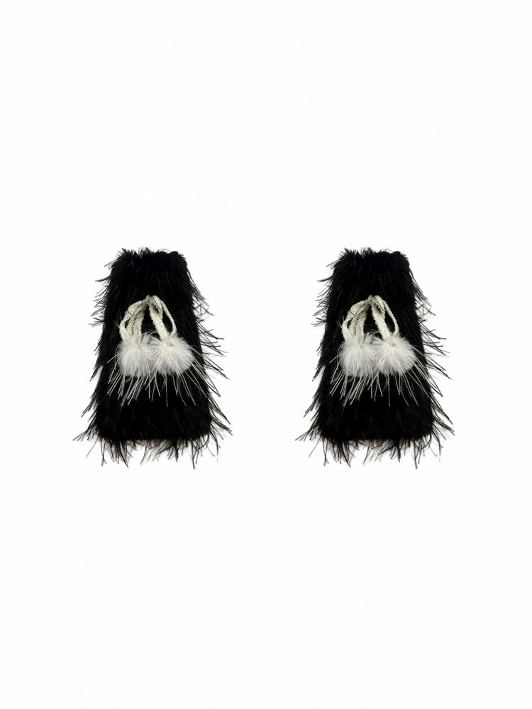Jambières noires/blanches/violettes à nœuds et pompons style années 2000