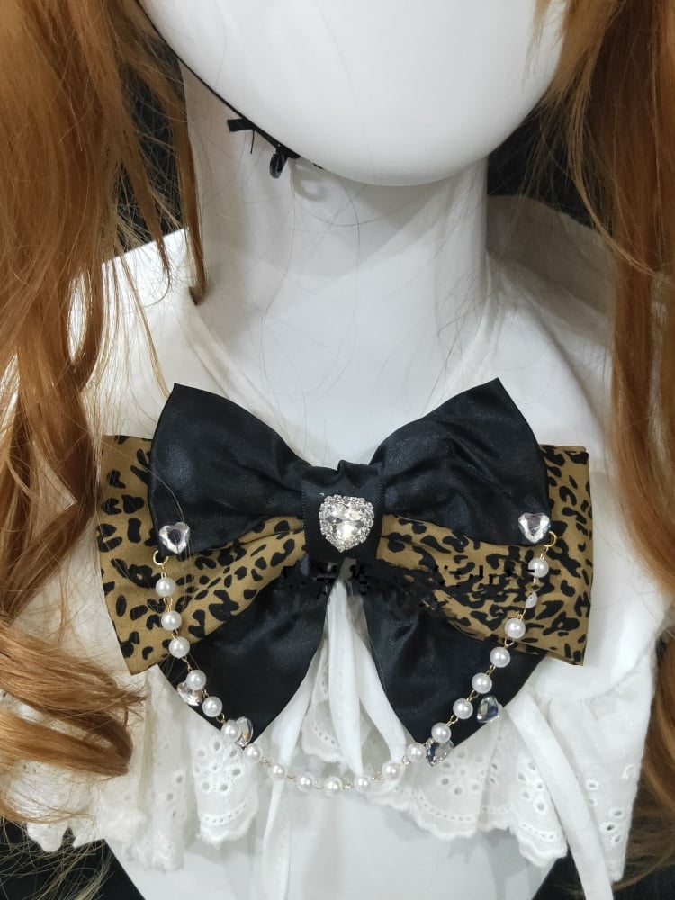 Heart-shaped Rhinestone Bowknot Leopard Print Hairclip