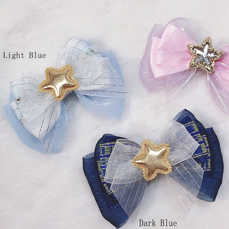 Verzierte blaue Idol Dark//Light Lolita Haarspange Stern Bowknot