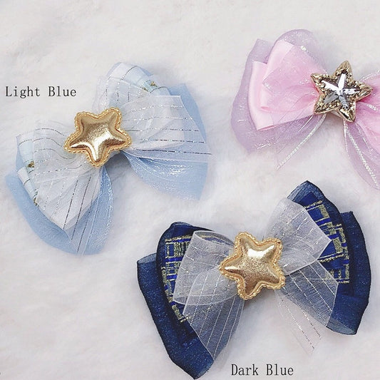 Verzierte blaue Idol Dark//Light Lolita Haarspange Stern Bowknot