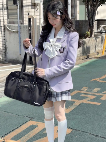 Style Collar Beige/Purple/Pink Uniform JK Blazer Preppy Notched