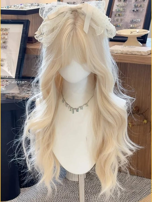 Bust Wavy Wig Under Length Bangs Blonde With