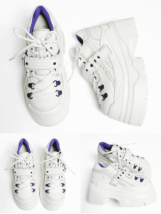 Design Buckle Lace-up Punk Platforms White Strap - Closure