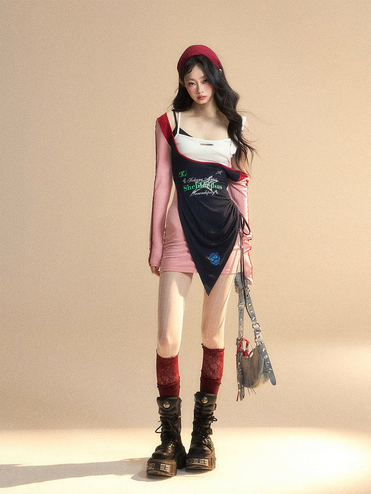 Waist Patchwork Design Glamorous Pink Dress High Mini