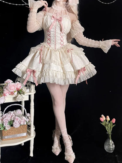 Cross Belle Ivory and Pink Corset Dress Halter Neck Balletcore Lolita JSK