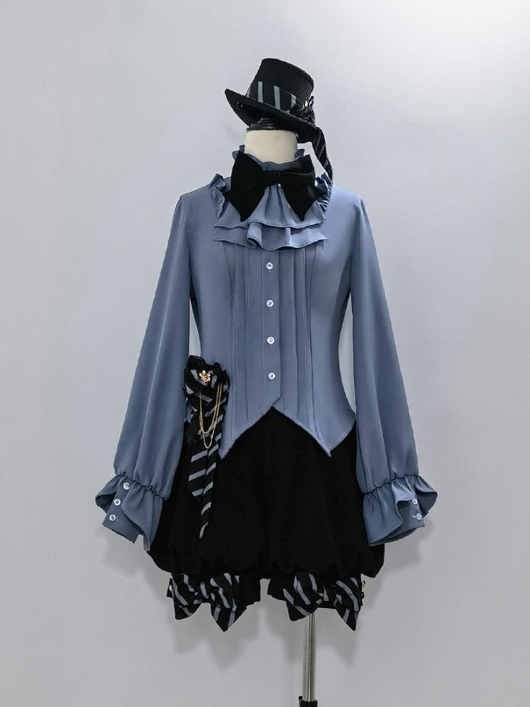 Blue Ouji Lolita Fashion Jabot Collar Prince Style Shirt