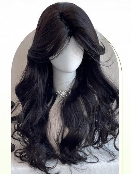 Tea 68CM Wig Length Bangs Black With Wavy