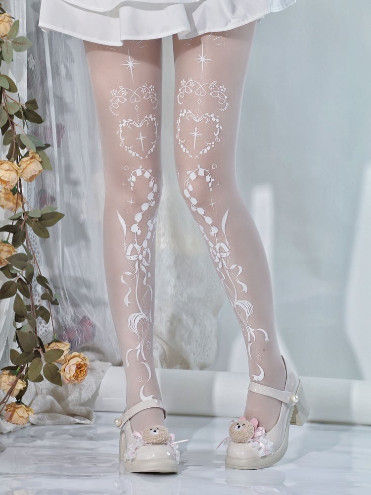 Tights Gothic Lily of the Valley and Cross Print Shiro Lolita