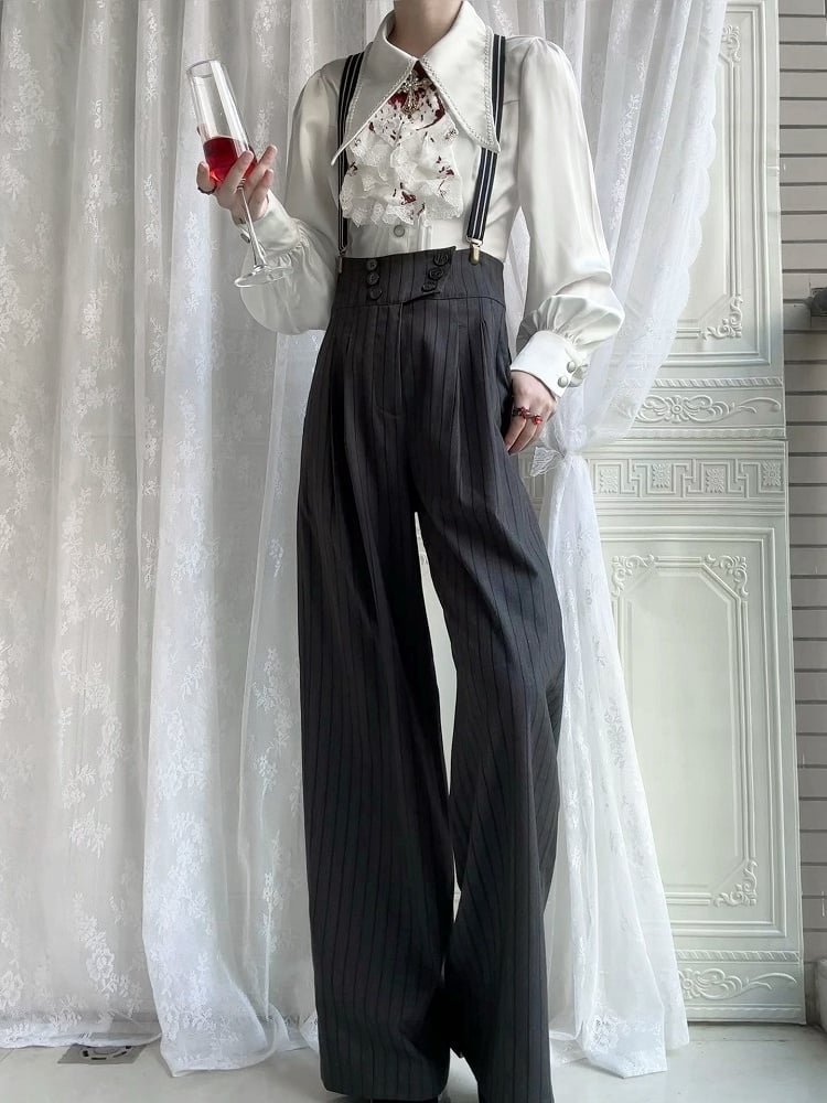 Striped Fabric Dark Ouji Pants Lolita Gray
