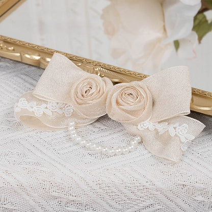 Vintage with Lolita Champagne Chain Bow and Bead Hairclip Rose Lace