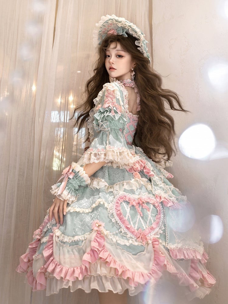 Rosette Embroidery Floral and Bead Chain Details Mint Green Gorgeous Hanayome Lolita Dress