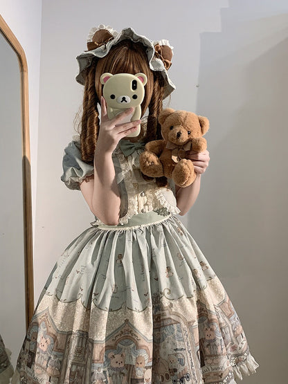 Green / Beige Bear Ears Bonnet