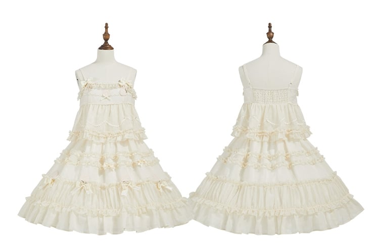 Robe Lolita en deux pièces avec nœud beige et volants