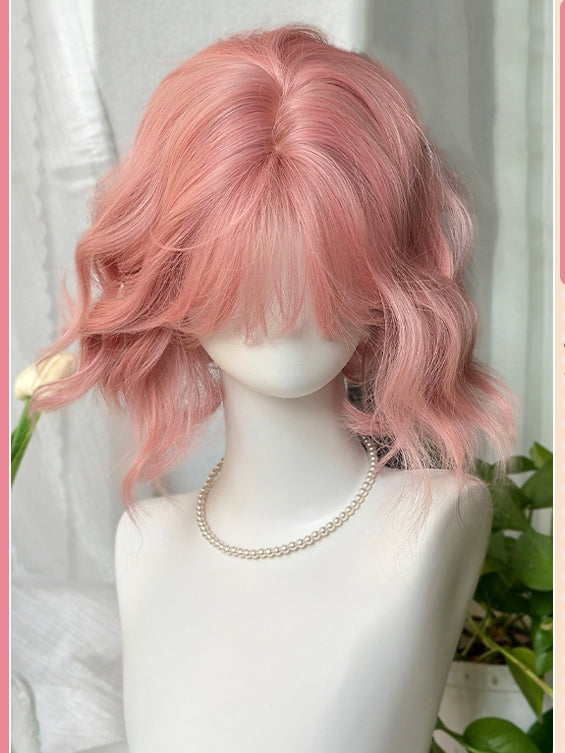 Pink Bangs With 28CM Length Air Wavy Wig