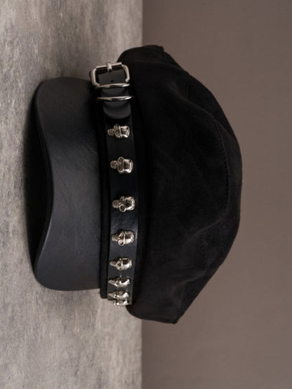 Verzierte Gothic Black Design Schnalle Hut Skelett Baskenmütze