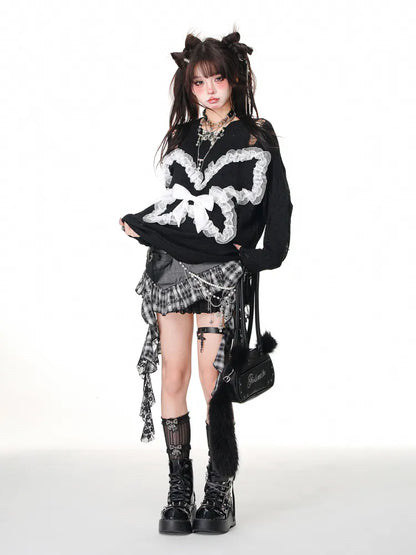 Red Skirt Y2K Hem Black Asymmetrical White/Black