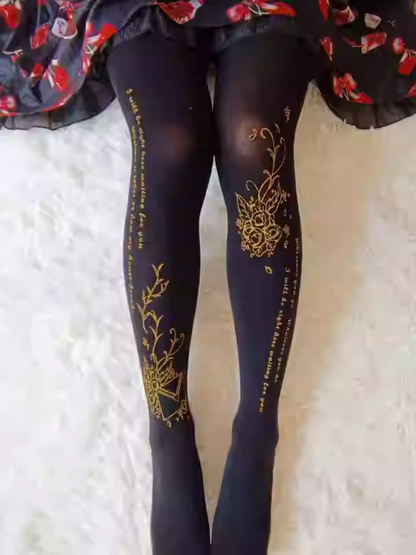 Rosette Black/White Lolita Tights