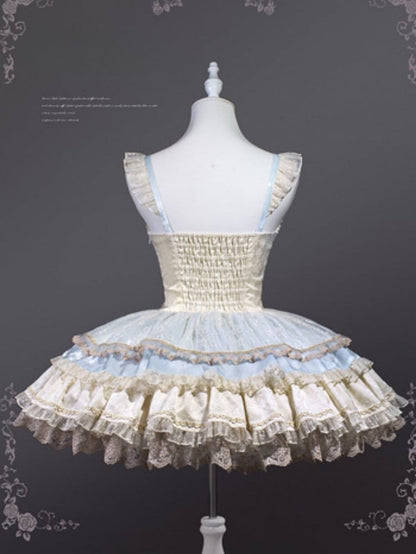 JSK Details Tiered Sweetheart Neckline Lolita Dress Skirt Bowknot Blue Sweet Beige