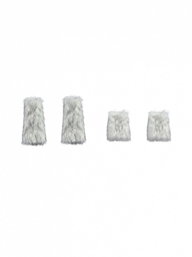 White/Brown Y2K Shaggy Leg Warmers