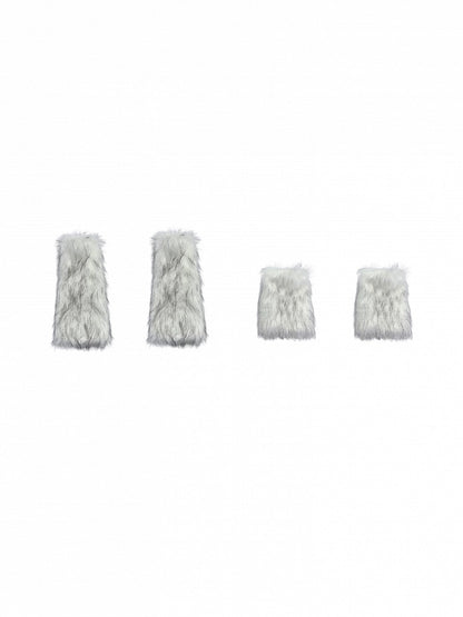 White/Brown Y2K Shaggy Leg Warmers