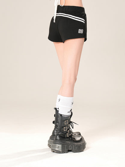 Black/Gray Elastic Waist Casual Shorts