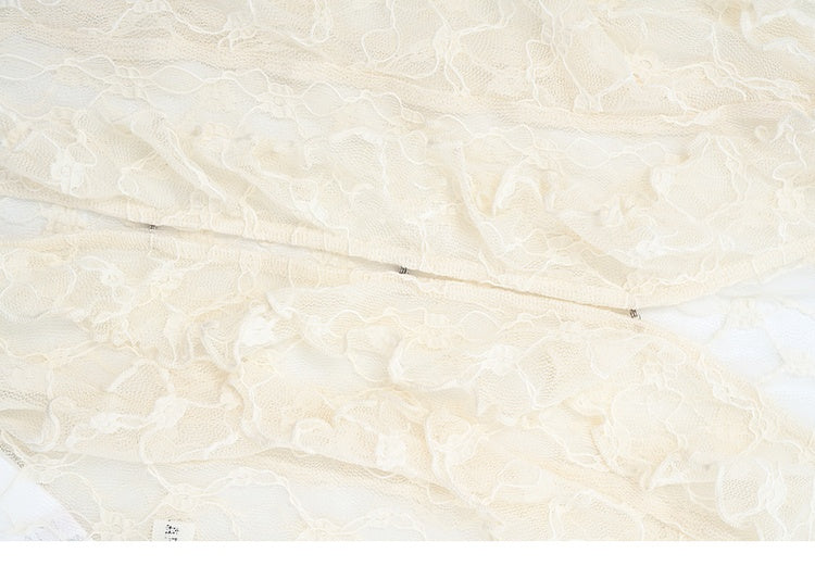 Beige Cascading Ruffle Trim Lace Top