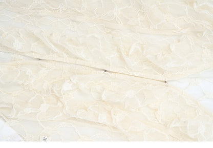 Beige Cascading Ruffle Trim Lace Top