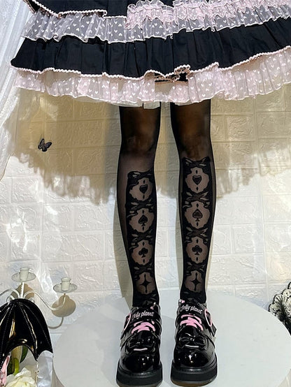 Gothic Lolita White/Black Over Knee Stockings