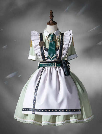 Flutter Military and Set Short Apron Green Dress Full Maid Light Lolita Sleeves