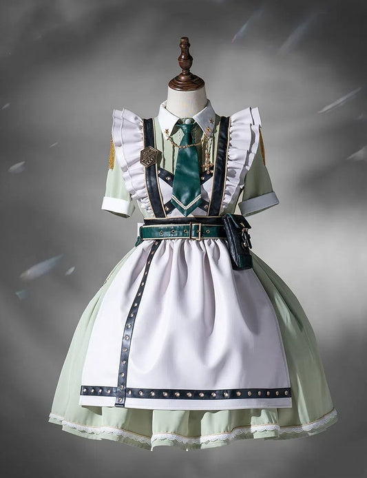 Flutter Military and Set Short Apron Green Dress Full Maid Light Lolita Sleeves
