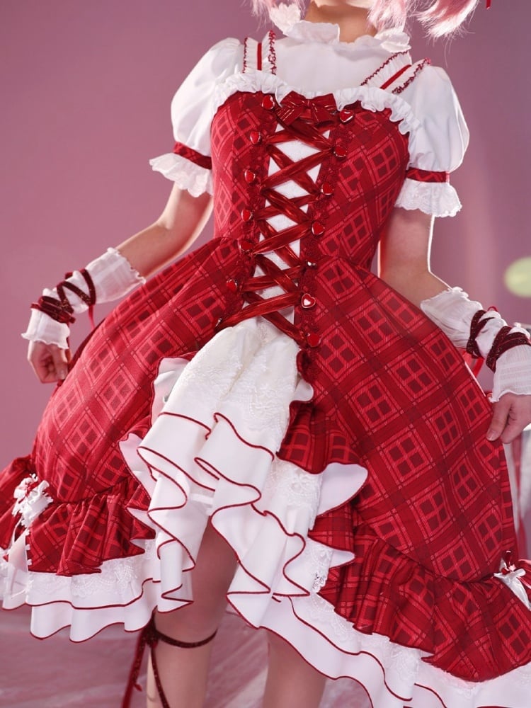 Shugo Chara Hinamori Amu Red Plaid Dress Lolita-Style Cosplay Costume