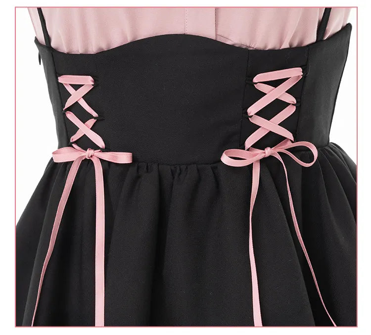 Suspender Clearance-Size Jirai Landmine 68CM Waist for Style Skirt High Overalls Dress M Black Kei