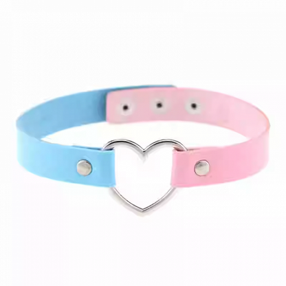 Collier ras du cou en PU avec anneau en forme de cœur
