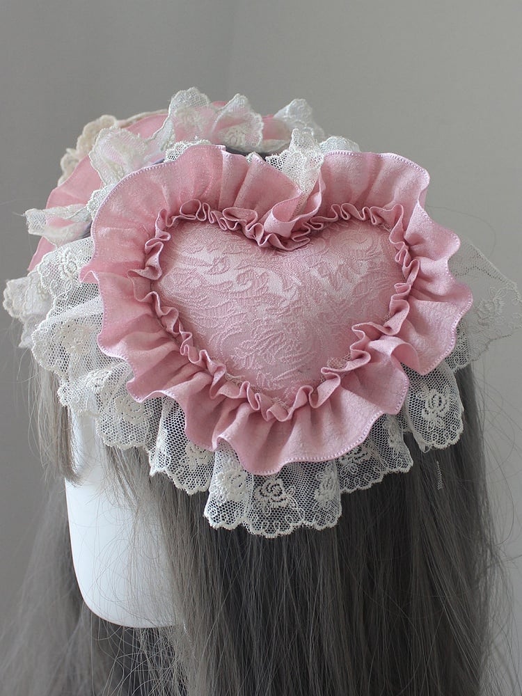GreenPink/Pink Hairclip Lace Heart Trim